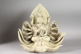 A LARGE BLANC DE CHINE MULTI ARMED GUANYIN, 38cm high.