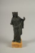 A VERY FINE 19TH CENTURY GRAND TOUR OR POSSIBLY ANCIENT ROMAN STYLE BRONZE FIGURE OF A LADY, mounted