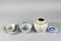 A COLLECTION OF FOUR PIECES OF CHINESE PORCELAIN, including a famille rose cup and saucer and a
