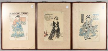 THREE 19TH CENTURY ORIGINAL JAPANESE WOODBLOCK PRINTS, each framed and glazed, (3).