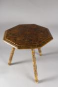 A FINE 19TH CENTURY INDIAN KASMIRI LACQUER WOODEN TABLE, top 39cm wide, high 37cm high.