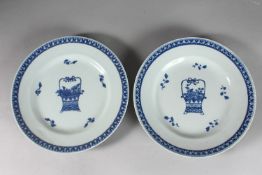 A PAIR OF 18TH-19TH CENTURY CHINESE BLUE AND WHITE PORCELAIN PLATES, each with central design