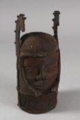 A BENIN BRONZE HEAD, 20cm high.