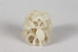 A VERY FINE SMALL 19TH CENTURY CHINESE JADE CARVING, depicting cranes and foliage with pierced