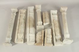 A COLLECTION OF SEVEN ISLAMIC MAMLUK STYLE CARVED MARBLE PILLARS, some with Mamluk cup symbols, (