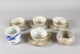 AT SET OF FOUR JAPANESE EGGSHELL PORCELAIN CUPS AND SAUCERS, together with two other porcelain