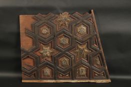 A RARE 14TH-15TH CENTURY ANDALUSIAN ISLAMIC SPANISH WOODEN PANEL, with geometric designs, 70cm at