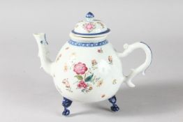 A VERY FINE 18TH CENTURY CHINESE MEISSEN-DESIGN PORCELAIN TEAPOT, painted with flora and gilt