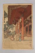 HIROSHI YOSHIDA (1876-1950): YASAKA SHRINE, 1934, an original Japanese woodblock print, signed in