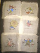 A collection of painted doilies - Edward Lear subjects (Q).