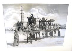 PHOTOGRAPHY, EGYPT. Mammoth plate photograph of an Egyptian camel-drawn wedding carriage by Keystone