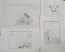 [MOROCCO MAPS] VINCENDON-DUMOULIN (C. A.) hydrographer, 4 x nautical maps / plans, Agadir, Mazighan,