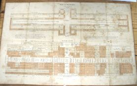 CRYSTAL PALACE - folding map / plan of the building of the Great Exhibition of 1851, foxed, laid