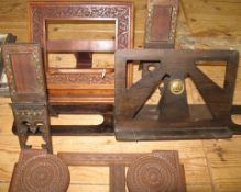 BOOK STANDS, group of wooden books stands and troughs.