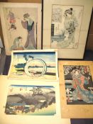 JAPANESE WOODBLOCK PRINTS etc, & an assortment of prints. (Q)