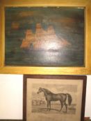 ZANZIBAR, oil painting of clipper ship, together with a framed 19th century print of an Arabian
