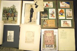 misc. Vanity Fair prints (judges), original artwork, postcards (glued to album pages), amateur