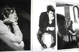 [PHOTOGRAPHS] POPULAR ENTERTAINERS, three large format silver prints of Mick Jagger, Bob Dylan and