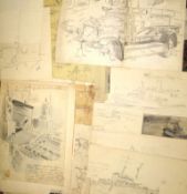 SILAS (Ellis Luciano) collection of loose sketches (9 maritime studies relating to the shipwreck