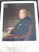 CHURCHILL. Print of Winston Churchill seated, 22 x 16.5 inches, signed by A. Egerton Cooper, dated