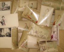 [JAPAN] approx. 50 postcard-size b/w photos, (faded) colour-tinted by hand & 3 postcards (Q).