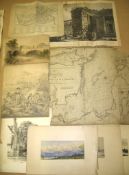 WATERCOLOURS, MAPS & PRINTS, small coll'n, diverse hands, 18th c. & later (9).