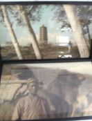 CHINA / photography, pair of large hand-tinted photographs of a Chinese Pagoda and Chinese man