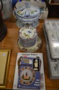 A large Quimper soup tureen, cover and stand together with similar set of plates and two books