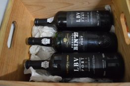 Three bottles of port to include Fortnum & Mason late bottled vintage 2007 & 2014 together with a