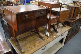 Three pieces of occasional furniture to include a miniature sofa table, two-tier single drawer stand