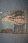 George Weissbort, standing female nude, oil on board, unframed.