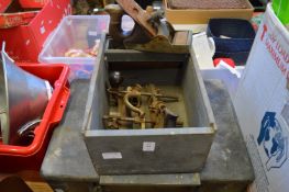 Woodworking planes and an old metal storage box.