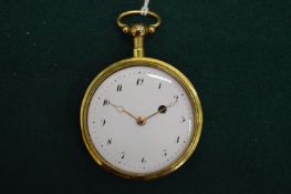 A good gilt metal cased erotic pocket watch with enamel dial, striking movement, the back cover