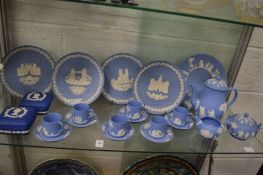 A quantity of Wedgwood blue jasperware to include a six place coffee service.
