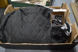 A car seat cover and a phone holder.