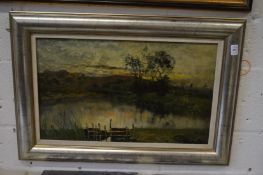 Karl Hefnner, sunset over the river, oil on board, signed.