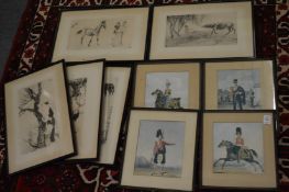 Military figures on horseback, a set of four colour prints and a group of Chinese prints.