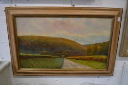 Mountainous landscape with a pathway, oil on canvas.