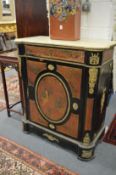 A Boulle style single door side cabinet with marble top.