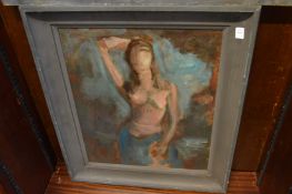 George Weissbort, standing female semi nude, oil on board, framed.