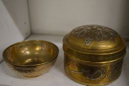 A Cairoware bowl and box and cover.