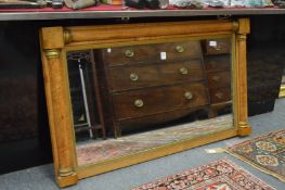 A Victorian satin birch rectangular over mantel mirror.