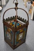 A good hall lantern with stained glass panels.
