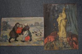 George Weissbort, study of a statue of the Madonna and Child, oil on board, unframed and another