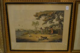 Partridge shooting, colour print.