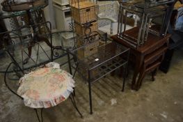 Household furniture to include nests of tables, wrought iron and glass occasional table etc.