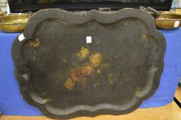 Papier mache tray painted with flowers.