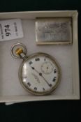 Gentlemans silver cased pocket watch and a silver vesta case.