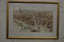Panoramic view of London, colour print, signed together with another print depicting the Cape of