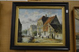 L Roth, Dutch street scene with figures, signed, oil on board.